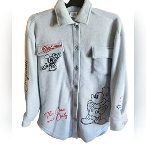 NWT Disney‎ Mickey Mouse Embroidered Women's Shacket Size XS (0-2) Gray